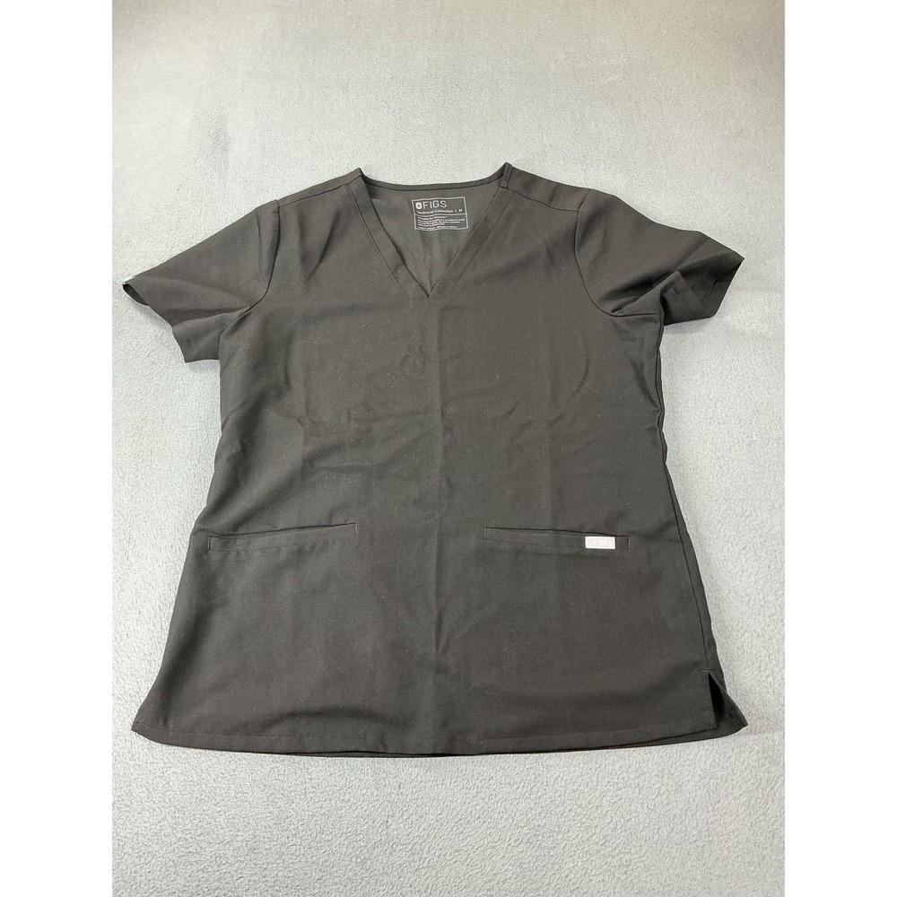 FIGS Shirt Womens M Black V-Neck Tunic Pocket Technical Workwear Jersey FW1100